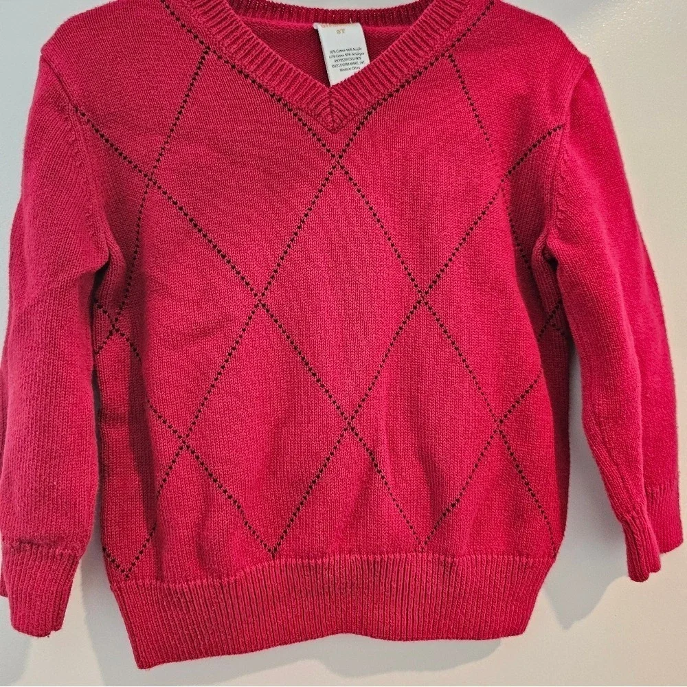 Gymboree Red Argyle V-Neck Sweater 2T Cotton Acrylic Blend‎ Kids